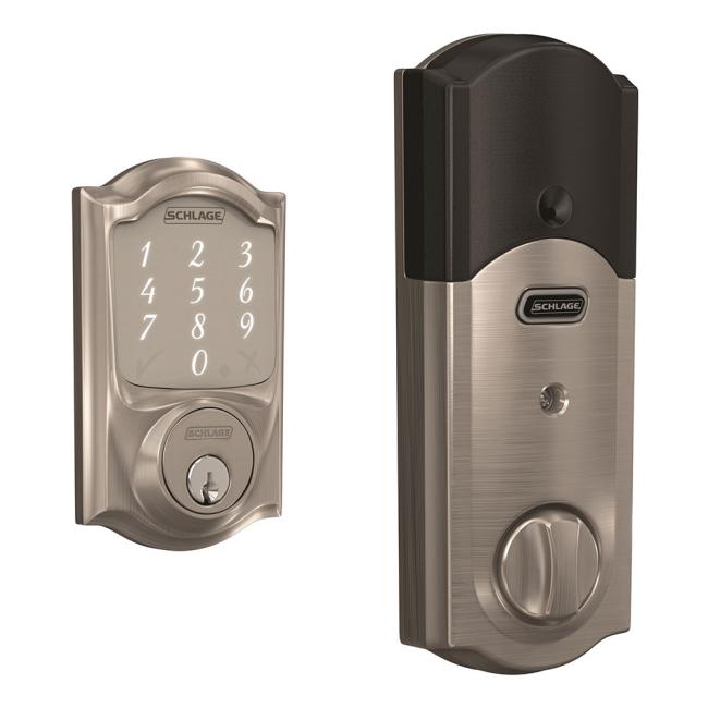 Deadbolts |   Sense™ BE479AA Bluetooth®-Enabled Smart Deadbolt w/Alarm – Camelot Trim Deadbolts Bronze-Aged/Nickel-Satin