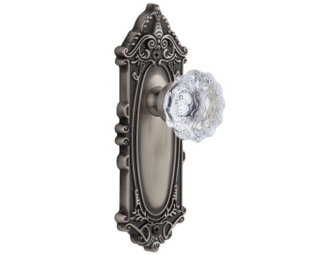 Decorative Side Plates |   Fontainebleau Crystal Door Knobset Decorative Side Plates Brass-Antique/Brass-Polished/Bronze-Timeless/Nickel-Satin/Pewter-Antique