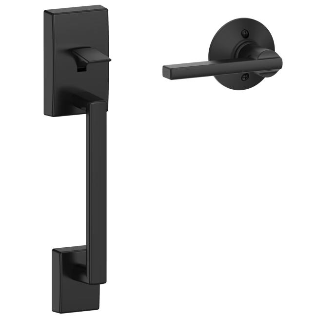 Door Entry Handlesets |   Century Door Entrance Lower Handleset w/Latitude Interior Lever Door Black-Matte/Nickel-Satin