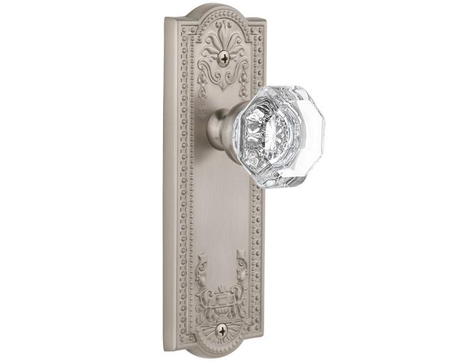 Door Knobs |   Chambord Crystal Door Knobset Decorative Side Plates Brass-Antique/Brass-Polished/Bronze-Timeless/Nickel-Satin/Pewter-Antique