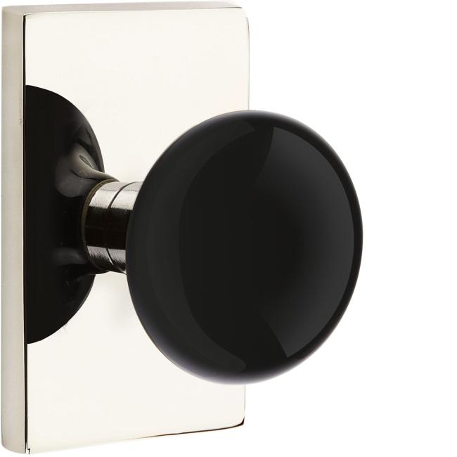 Door Knobs |   Ebony Porcelain Door Knobset w/Modern Rectangle Rosette Door Black-Flat/Brass-Antique/Brass-Polished/Brass-Satin/Brass-Unlacquered/Bronze-Oil Rubbed/Chrome-Polished/Nickel-Polished/Nickel-Satin/Pewter