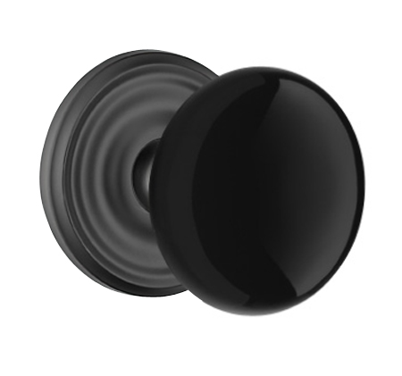 Door Knobs |   Ebony Porcelain Door Knobset w/Regular Rosette Door Black-Flat/Brass-Polished - Lifetime/Chrome-Polished/French Antique/Nickel-Satin/Oil Rubbed Bronze/Pewter