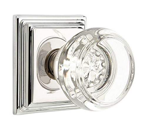 Door Knobs |   Georgetown Clear Glass Door Knobset w/Wilshire Rosette Door Black-Flat/Brass-Polished/Brass-Satin/Brass-Unlacquered/Bronze-Oil Rubbed/Chrome-Polished/French Antique/Nickel-Polished/Nickel-Satin/Pewter