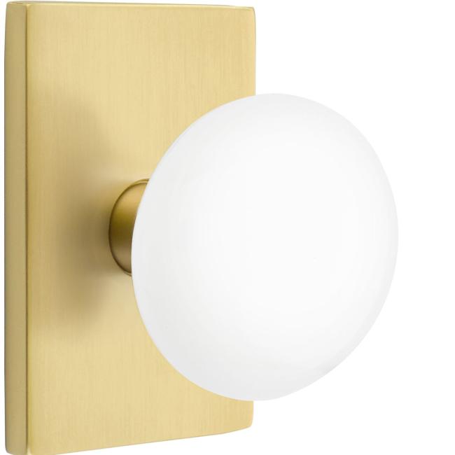 Door Knobs |   Ice White Porcelain Door Knobset w/Modern Rectangle Rosette Door Black-Flat/Brass-Antique/Brass-Polished/Brass-Satin/Brass-Unlacquered/Bronze-Oil Rubbed/Chrome-Polished/Nickel-Polished/Nickel-Satin/Pewter