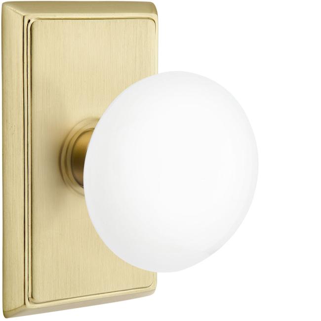 Door Knobs |   Ice White Porcelain Door Knobset w/Rectangle Rosette Door Black-Flat/Brass-Antique/Brass-Polished/Brass-Satin/Brass-Unlacquered/Bronze-Oil Rubbed/Chrome-Polished/Nickel-Polished/Nickel-Satin/Pewter