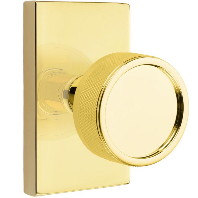 Door Knobs |   Select Conical Knurled Door Knobset w/Modern Rectangle Rosette Door Black-Flat/Brass-Satin/Brass-Unlacquered/Bronze-Oil Rubbed/Chrome-Polished/Nickel-Polished/Nickel-Satin