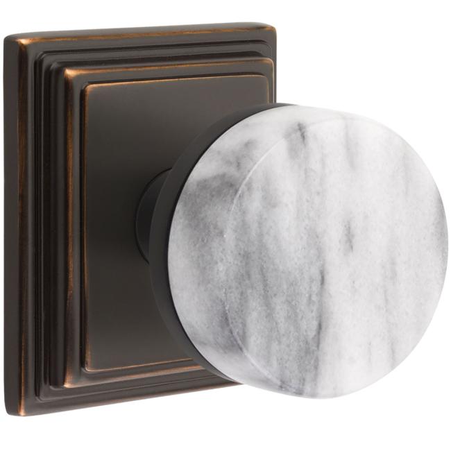 Door Knobs |   Select Conical White Marble Door Knobset w/Wilshire Rosette Door Black-Flat/Brass-Satin/Brass-Unlacquered/Bronze-Oil Rubbed/Chrome-Polished/Nickel-Polished/Nickel-Satin