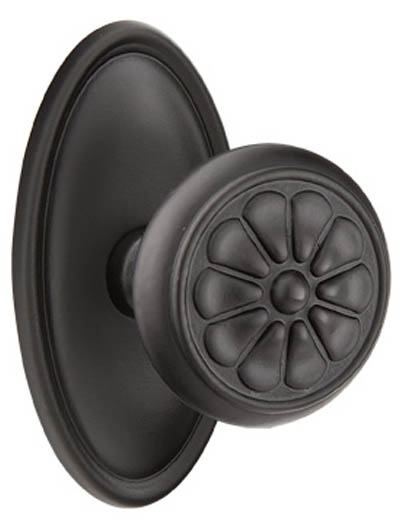 Door Knobs |   Tuscany Petal Door Knobset w/Oval Rosette Door Black-Flat/Bronze-Medium