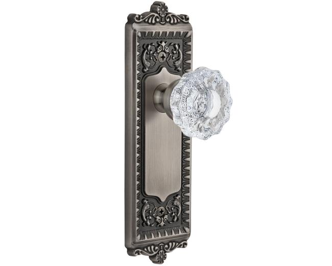 Door Knobs |   Versailles Crystal Door Knobset Decorative Side Plates Brass-Antique/Brass-Polished/Bronze-Timeless/Nickel-Satin/Pewter-Antique