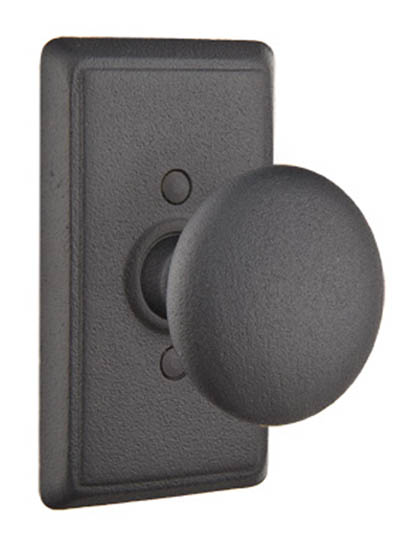 Door Knobs |   Wrought Steel Jamestown Door Knobset w/Rectangular Rosette Door Black-Flat/Steel-Satin