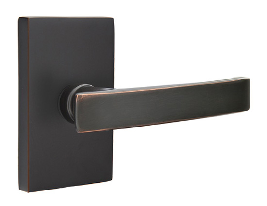 Door Levers |   Modern Geneva Door Leverset w/Modern Rectangular Rosette Door Black-Flat/Brass-Satin/Bronze-Oil Rubbed/Chrome-Polished/Nickel-Polished/Nickel-Satin