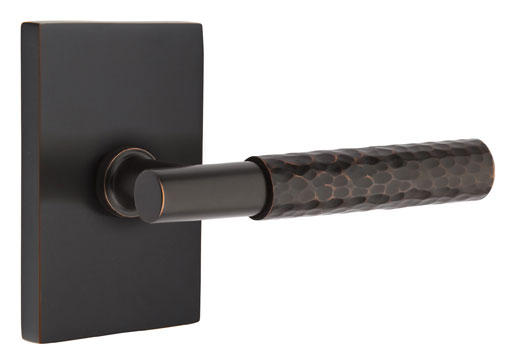 Door Levers |   Select Hammered T-Bar Door Leverset w/Modern Rectangle Rosette Door Black-Matte/Brass-Satin/Brass-Unlacquered/Bronze-Oil Rubbed/Chrome-Polished/Nickel-Polished/Nickel-Satin