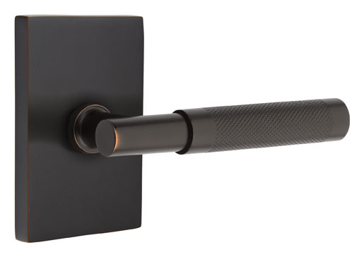 Door Levers |   Select Knurled T-Bar Door Leverset w/Modern Rectangle Rosette Door Black-Matte/Brass-Satin/Brass-Unlacquered/Bronze-Oil Rubbed/Chrome-Polished/Nickel-Polished/Nickel-Satin