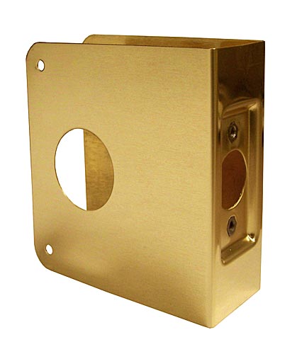 Door Lock Filler, Strike Plates & Protectors |   Wrap-Around Door Security Plate – For 1-3/4in. Door with 2-3/4in. Backset – EACH (Polished Brass) Door Door Lock Filler, Strike Plates & Protectors