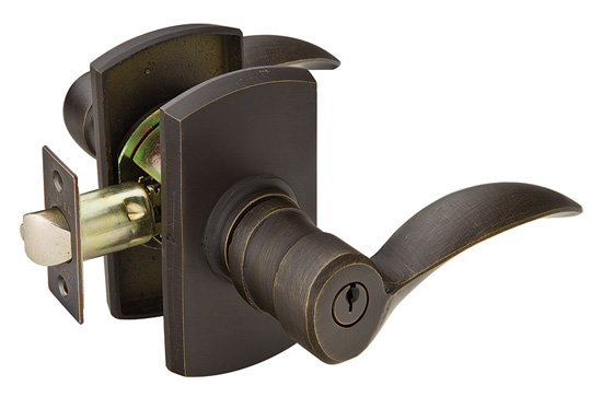 Key In Locks, Knobs & Levers |   Cast Bronze Durango Keyed Door Leverset with #4 Rosette Door Black-Flat/Bronze-Medium/Bronze-White-Tumbled