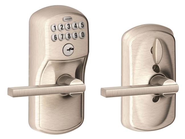 Key In Locks, Knobs & Levers |   FE595 Keypad Entryset with Flex-Lock – w/Plymouth Trim and Latitude Lever Door Chrome-Satin/Nickel-Satin