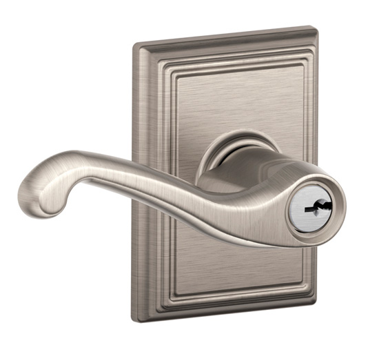 Key In Locks, Knobs & Levers |   Flair Keyed Entry Door Lever Set with Addison Trim Door Brass-Antique/Brass-Satin/Bronze-Aged/Chrome-Polished/Chrome-Satin/Nickel-Satin/Pewter