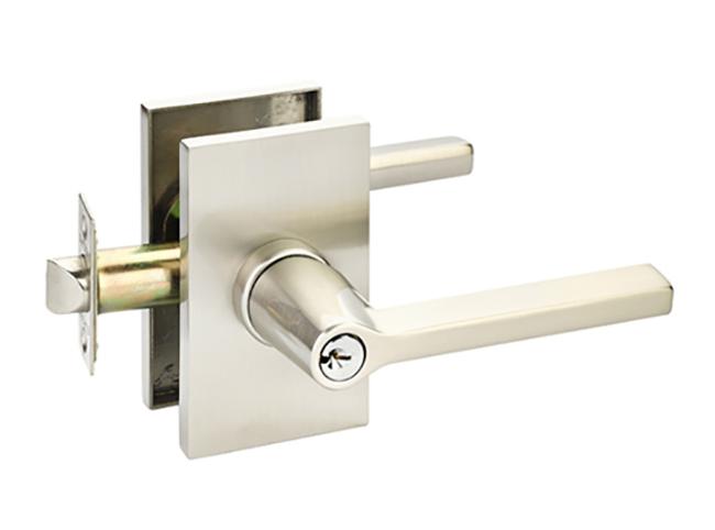 Key In Locks, Knobs & Levers |   Modern Helios Keyed Door Leverset w/Rectangle Rosette Door Black-Matte/Brass-Satin/Bronze-Oil Rubbed/Chrome-Polished/Nickel-Satin