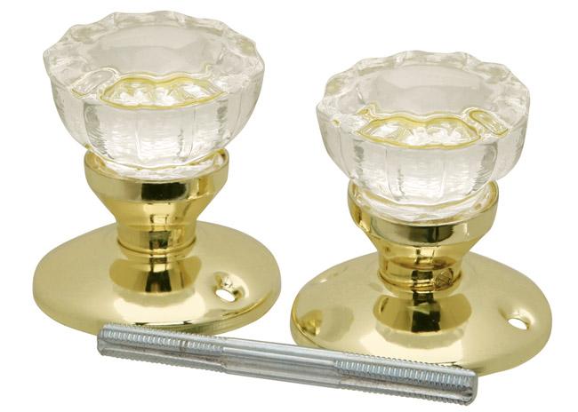 Replacement Knobs, Rosettes & Door Sets |   Glass Knob Set w/Rosettes – SET (Polished Brass) Door Replacement Knobs, Rosettes & Door Sets