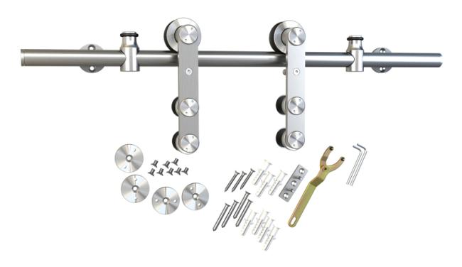 Sliding Door Track Systems |   78″ (1981mm) Round Rail Sliding Barn Door Track Set – 260lb. (Stainless Steel) Door Sliding Door Track Systems