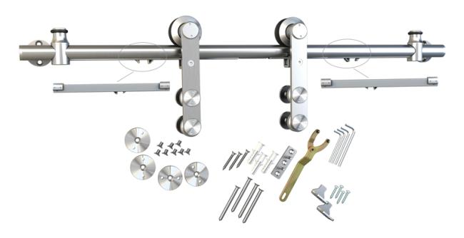 Sliding Door Track Systems |   78″ (1981mm) Round Rail Sliding Barn Door Track Set with Soft-Close – 260lb. (Stainless Steel) Door Sliding Door Track Systems