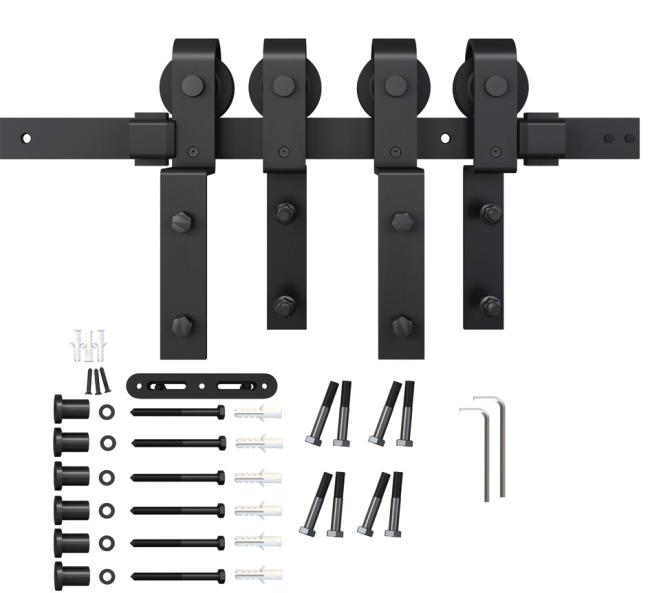 Sliding Door Track Systems |   96″ (2438mm) Flat Rail Bypass Sliding Barn Door Track Set – 220lb. (Matte Black) Door Sliding Door Track Systems