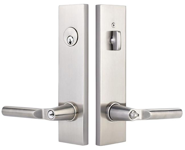 Door Entry Handlesets |   Solid Brass Modern Rectangular Two-Point Lock Set Decorative Side Plates Black-Flat/Chrome-Polished/Nickel-Satin/Oil Rubbed Bronze