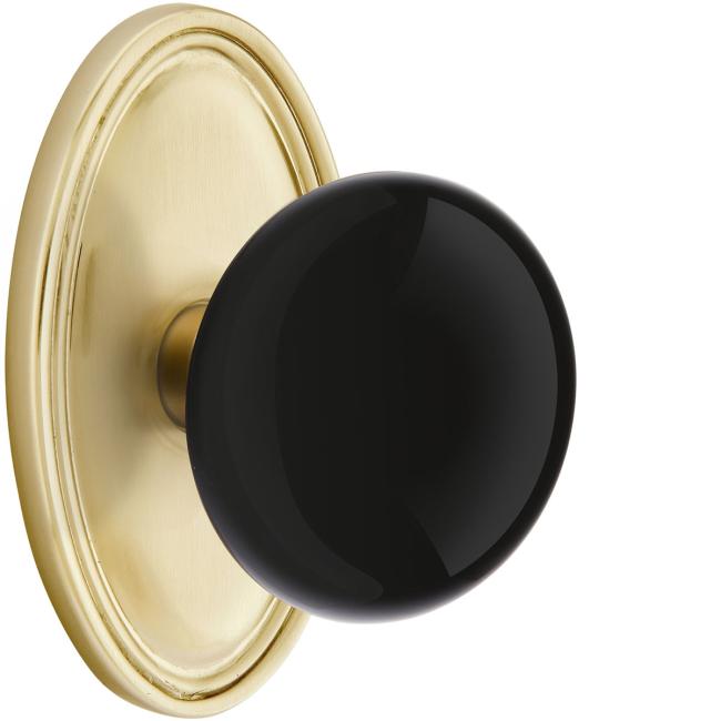 Door Knobs |   Ebony Porcelain Door Knobset w/Oval Rosette Door Black-Flat/Brass-Antique/Brass-Polished/Brass-Satin/Brass-Unlacquered/Bronze-Oil Rubbed/Chrome-Polished/Nickel-Polished/Nickel-Satin/Pewter