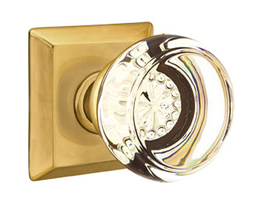 Door Knobs |   Georgetown Clear Glass Door Knobset w/Quincy Rosette Door Black-Flat/Brass-Polished/Brass-Satin/Brass-Unlacquered/Bronze-Oil Rubbed/Chrome-Polished/French Antique/Nickel-Polished/Nickel-Satin/Pewter