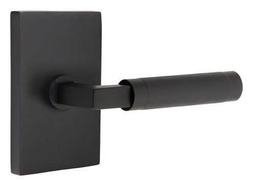 Door Levers |   Select Knurled L-Square Door Leverset w/Modern Rectangle Rosette Door Black-Matte/Brass-Satin/Brass-Unlacquered/Bronze-Oil Rubbed/Chrome-Polished/Nickel-Polished/Nickel-Satin