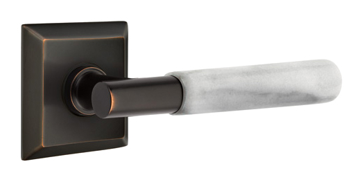 Door Levers |   Select T-Bar White Marble Door Leverset w/Quincy Rosette Door Black-Flat/Brass-Satin/Brass-Unlacquered/Bronze-Oil Rubbed/Chrome-Polished/Nickel-Polished/Nickel-Satin