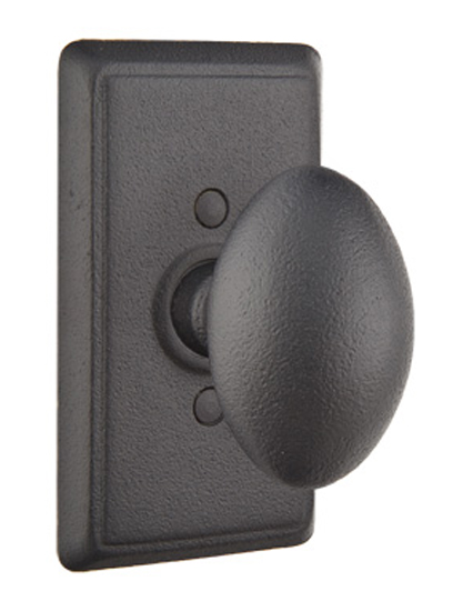 Door Knobs |   Wrought Steel Savannah Door Knobset w/Rectangular Rosette Door Black-Flat/Steel-Satin